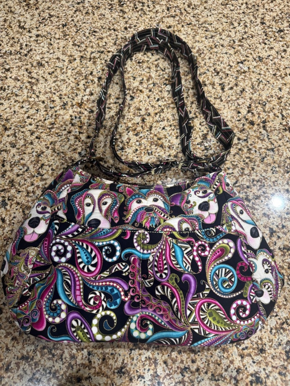 Dog themed quilt pattern  Paisley Print Shoulder Bag - Black, Pink, Purple, Teal